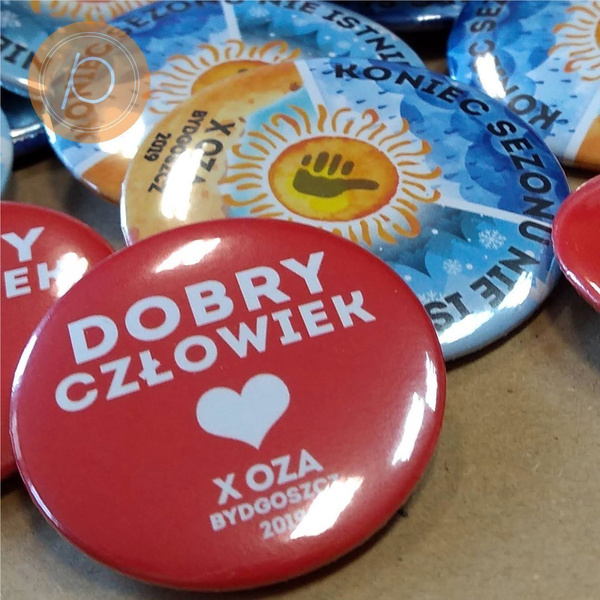 Przypinka okrągła 58mm / agrafka / standard / błysk / pakowanie w woreczki